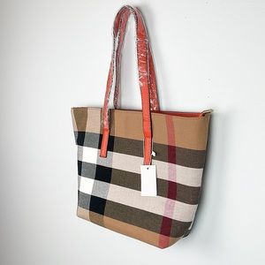 NWT Beige Black Red and Orange Checkered Plaid Purse